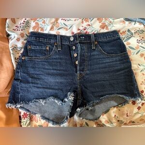 Levi's Dark Blue Frayed Jean Shorts
